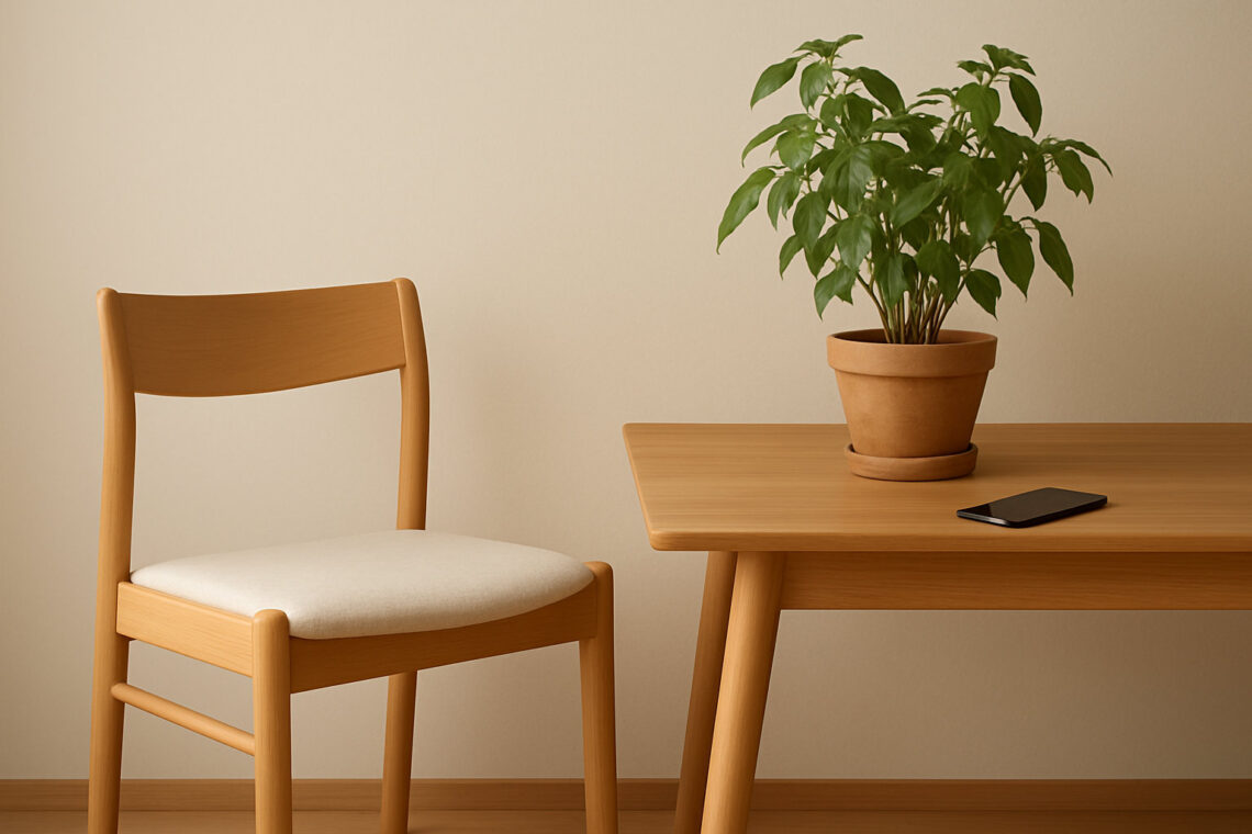 Digitaler Minimalismus: Smartphone auf einem Holz­tisch als Symbol für Ruhe und weniger Bildschirmzeit